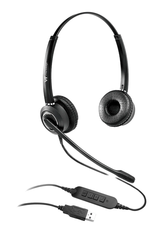 Гарнитура VT VT6200 UNC-D Duo 2MIC USB03 с двумя наушниками, пультом USB03 и разъёмом USB-A