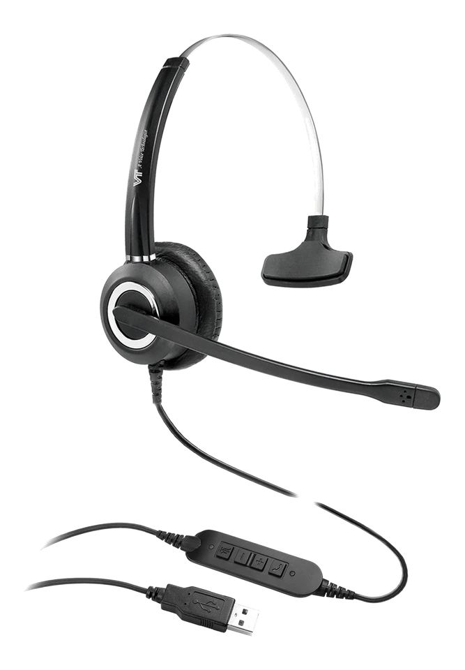VT6200 UNC Mono 2MIC USB03 – гарнітура з одним навушником, двома мікрофонами, пультом USB03 і штекером USB-A