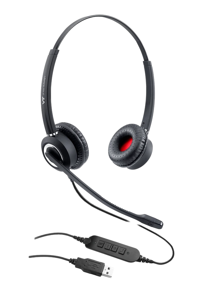 VT VT6300 UNC-D Duo 2MIC USB03-C/A – гарнітура з двома навушниками та пультом; на фото роз’єм USB-A