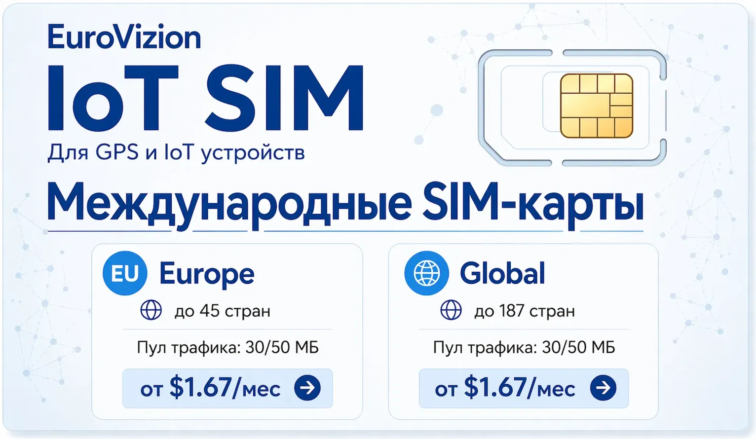 Тарифы EuroVizion IoT SIM для GPS-трекеров: Europe и Global